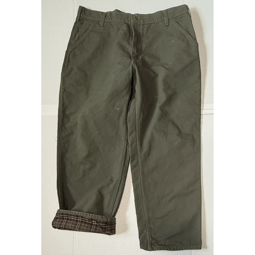 CARHARTT - Men's Carpenter Pants - Green Duck Canvas Flannel Lined - Size 38x30